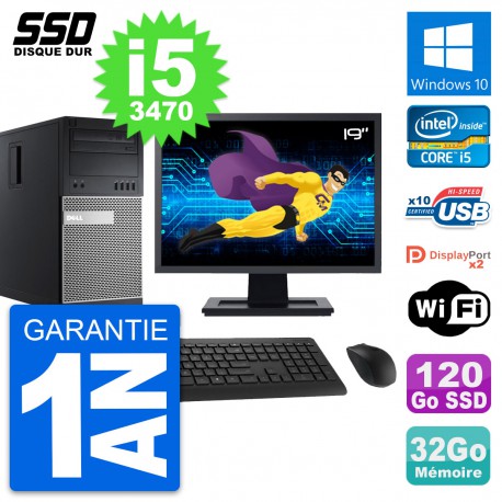 PC Tour Dell 9010 Ecran 19" Intel i5-3470 RAM 32Go SSD 120Go Windows 10 Wifi
