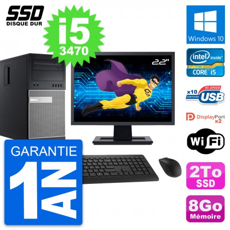 PC Tour Dell 9010 Ecran 22" Intel Core i5-3470 RAM 8Go SSD 2To Windows 10 Wifi