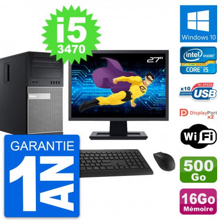 PC Tour Dell 9010 Ecran 27" Intel i5-3470 RAM 16Go Disque 500Go Windows 10 Wifi