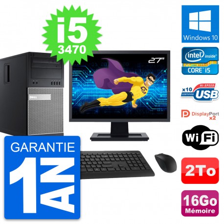 PC Tour Dell 9010 Ecran 27" Intel i5-3470 RAM 16Go Disque 2To Windows 10 Wifi