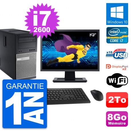 PC Tour Dell 9010 Ecran 19" Intel i7-2600 RAM 8Go Disque Dur 2To Windows 10 Wifi