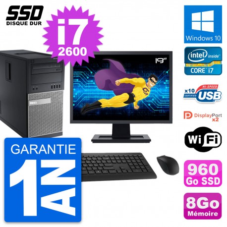 PC Tour Dell OptiPlex 9010 Ecran 19" i7-2600 RAM 8Go SSD 960Go Windows 10 Wifi