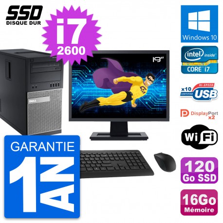 PC Tour Dell 9010 Ecran 19" Intel i7-2600 RAM 16Go SSD 120Go Windows 10 Wifi