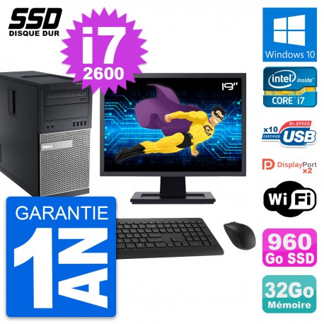 PC Tour Dell 9010 Ecran 19" Intel i7-2600 RAM 32Go SSD 960Go Windows 10 Wifi