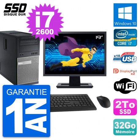 PC Tour Dell OptiPlex 9010 Ecran 19" i7-2600 RAM 32Go SSD 2To Windows 10 Wifi