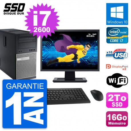 PC Tour Dell 9010 Ecran 22" Intel Core i7-2600 RAM 16Go SSD 2To Windows 10 Wifi