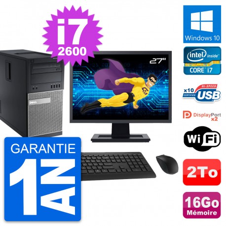 PC Tour Dell 9010 Ecran 27" Intel i7-2600 RAM 16Go Disque 2To Windows 10 Wifi