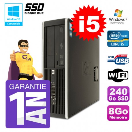 PC HP 8200 SFF Intel I5-2400 8Go Disque 240Go SSD Graveur Wifi W7