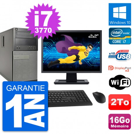 PC Tour Dell 9010 Ecran 22" Intel i7-3770 RAM 16Go Disque 2To Windows 10 Wifi
