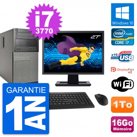PC Tour Dell 9010 Ecran 27" Intel i7-3770 RAM 16Go Disque 1To Windows 10 Wifi