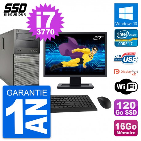 PC Tour Dell 9010 Ecran 27" Intel i7-3770 RAM 16Go SSD 120Go Windows 10 Wifi