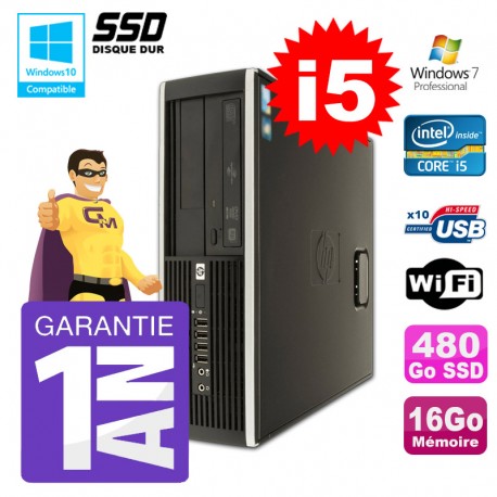 PC HP 8200 SFF Intel I5-2400 16Go Disque 480Go SSD Graveur Wifi W7