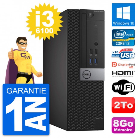 PC Dell OptiPlex 7040 SFF Intel i3-6100 RAM 8Go Disque 2To HDMI Windows 10 Wifi