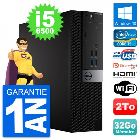 PC Dell OptiPlex 7040 SFF Core i5-6500 RAM 32Go Disque 2To HDMI Windows 10 Wifi