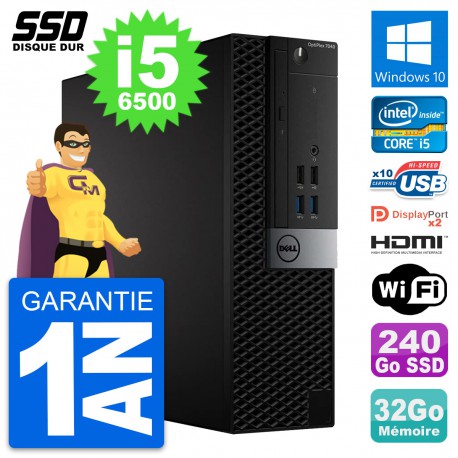 PC Dell OptiPlex 7040 SFF Core i5-6500 RAM 32Go SSD 240Go HDMI Windows 10 Wifi