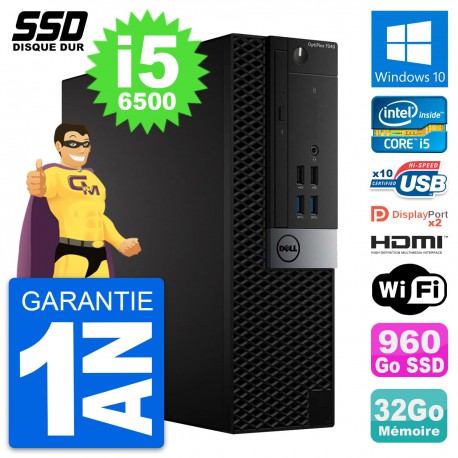 PC Dell OptiPlex 7040 SFF Core i5-6500 RAM 32Go SSD 960Go HDMI Windows 10 Wifi