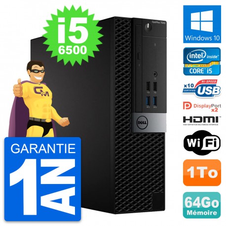 PC Dell OptiPlex 7040 SFF Core i5-6500 RAM 64Go Disque 1To HDMI Windows 10 Wifi