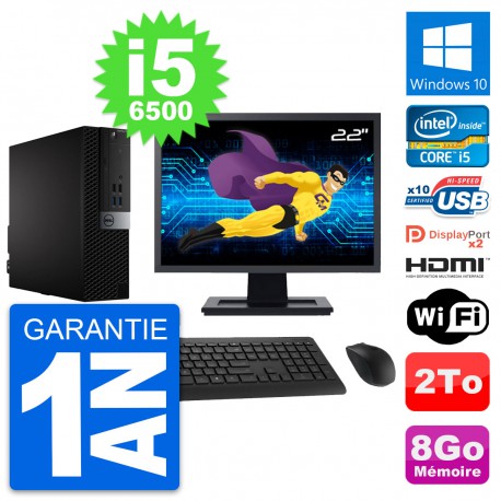 PC Dell 7040 SFF Ecran 22" Core i5-6500 RAM 8Go Disque 2To HDMI Windows 10 Wifi
