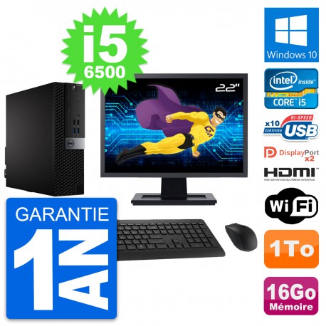 PC Dell 7040 SFF Ecran 22" i5-6500 RAM 16Go Disque 1To HDMI Windows 10 Wifi