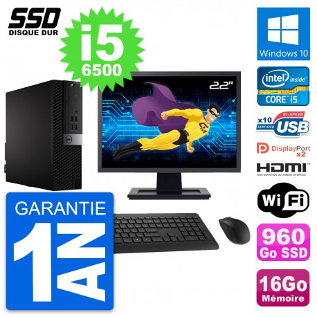 PC Dell 7040 SFF Ecran 22" Core i5-6500 RAM 16Go SSD 960Go HDMI Windows 10 Wifi