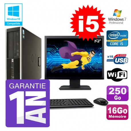PC HP 8200 SFF Intel I5-2400 16Go Disque 250Go Graveur Wifi W7 Ecran 19"