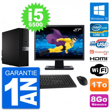 PC Dell 7040 SFF Ecran 27" Core i5-6500 RAM 8Go Disque 1To HDMI Windows 10 Wifi