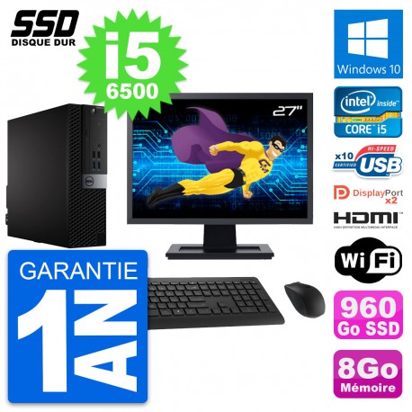 PC Dell 7040 SFF Ecran 27" Intel i5-6500 RAM 8Go SSD 960Go HDMI Windows 10 Wifi