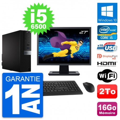 PC Dell 7040 SFF Ecran 27" i5-6500 RAM 16Go Disque 2To HDMI Windows 10 Wifi