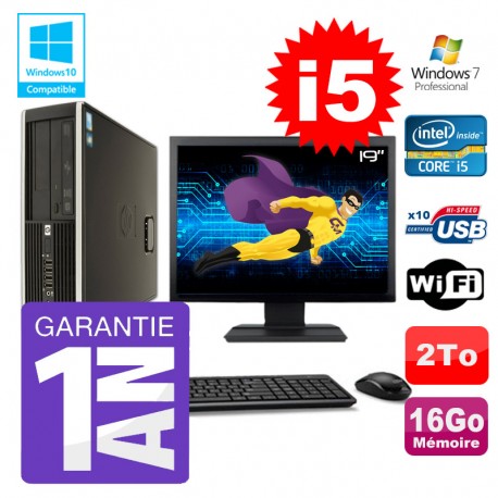 PC HP 8200 SFF Intel I5-2400 16Go Disque 2To Graveur Wifi W7 Ecran 19"