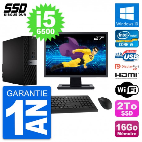 PC Dell 7040 SFF Ecran 27" Intel i5-6500 RAM 16Go SSD 2To HDMI Windows 10 Wifi