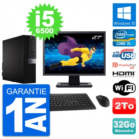 PC Dell 7040 SFF Ecran 27" i5-6500 RAM 32Go Disque 2To HDMI Windows 10 Wifi