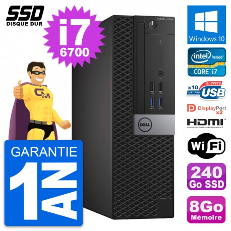 PC Dell OptiPlex 7040 SFF Intel i7-6700 RAM 8Go SSD 240Go HDMI Windows 10 Wifi