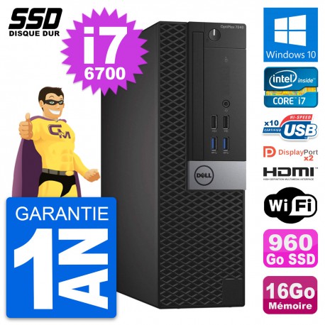 PC Dell OptiPlex 7040 SFF Core i7-6700 RAM 16Go SSD 960Go HDMI Windows 10 Wifi