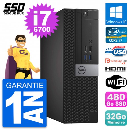 PC Dell OptiPlex 7040 SFF Core i7-6700 RAM 32Go SSD 480Go HDMI Windows 10 Wifi