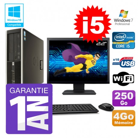 PC HP 8200 SFF Intel I5-2400 4Go Disque 250Go Graveur Wifi W7 Ecran 22"