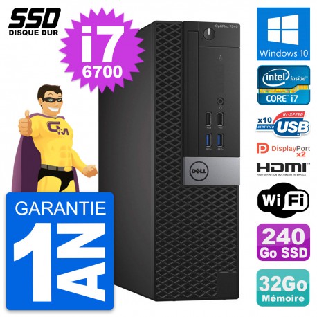 PC Dell OptiPlex 7040 SFF Core i7-6700 RAM 32Go SSD 240Go HDMI Windows 10 Wifi