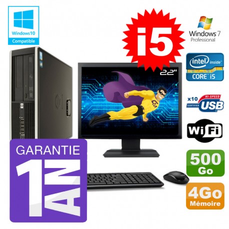 PC HP 8200 SFF Intel I5-2400 4Go Disque 500Go Graveur Wifi W7 Ecran 22"