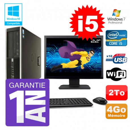 PC HP 8200 SFF Intel I5-2400 4Go Disque 2To Graveur Wifi W7 Ecran 22"