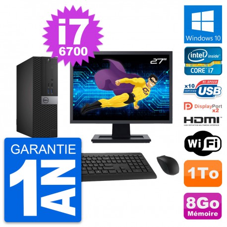 PC Dell 7040 SFF Ecran 27" Core i7-6700 RAM 8Go Disque 1To HDMI Windows 10 Wifi