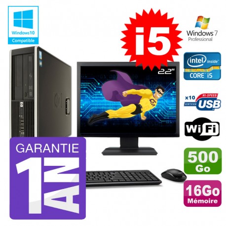 PC HP 8200 SFF Intel I5-2400 16Go Disque 500Go Graveur Wifi W7 Ecran 22"