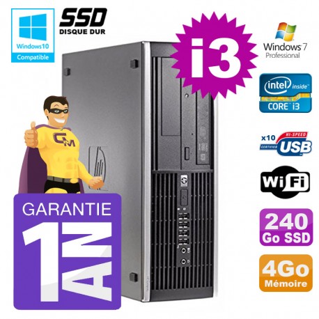 PC HP 8200 SFF Intel I3-2120 4Go Disque 240Go SSD Graveur Wifi W7