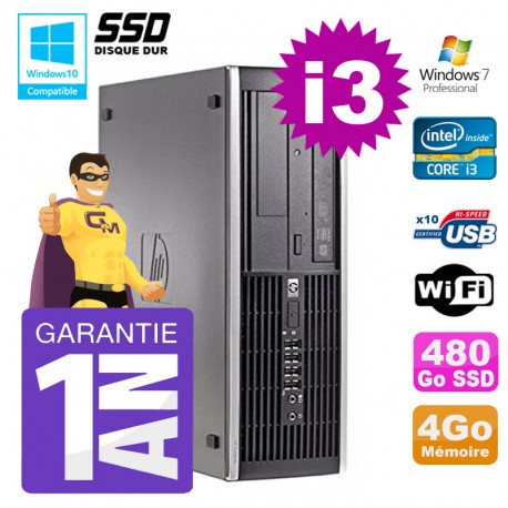 PC HP 8200 SFF Intel I3-2120 4Go Disque 480Go SSD Graveur Wifi W7