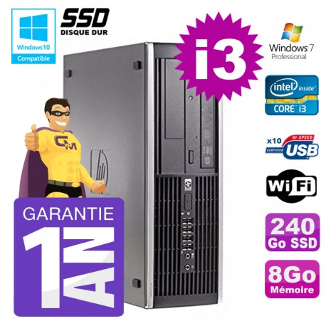 PC HP 8200 SFF Intel I3-2120 8Go Disque 240Go SSD Graveur Wifi W7