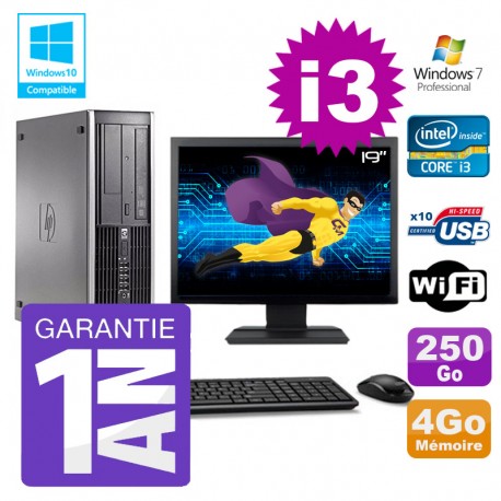PC HP 8200 SFF Intel I3-2120 4Go Disque 250Go Graveur Wifi W7 Ecran 19"