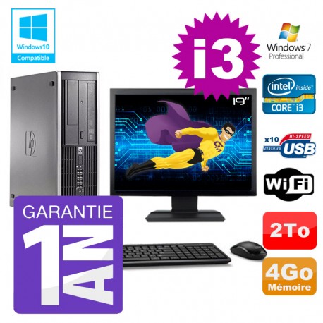 PC HP 8200 SFF Intel I3-2120 4Go Disque 2To Graveur Wifi W7 Ecran 19"
