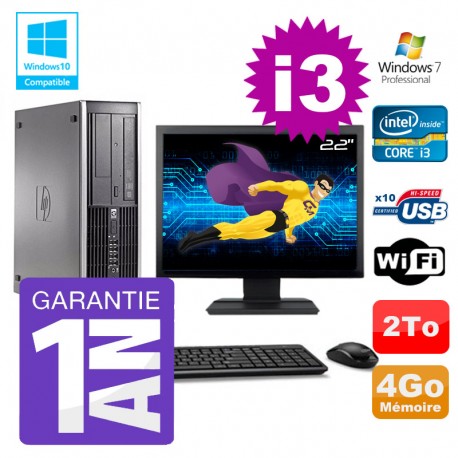 PC HP 8200 SFF Intel I3-2120 4Go Disque 2To Graveur Wifi W7 Ecran 22"