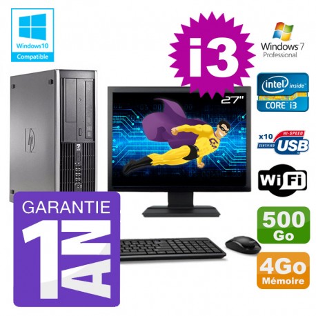 PC HP 8200 SFF Intel I3-2120 4Go Disque 500Go Graveur Wifi W7 Ecran 27"