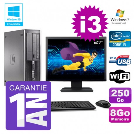 PC HP 8200 SFF Intel I3-2120 8Go Disque 250Go Graveur Wifi W7 Ecran 27"
