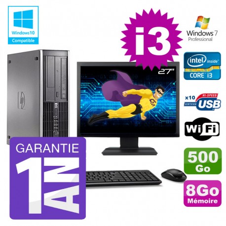 PC HP 8200 SFF Intel I3-2120 8Go Disque 500Go Graveur Wifi W7 Ecran 27"