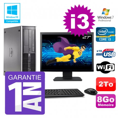 PC HP 8200 SFF Intel I3-2120 8Go Disque 2To Graveur Wifi W7 Ecran 27"